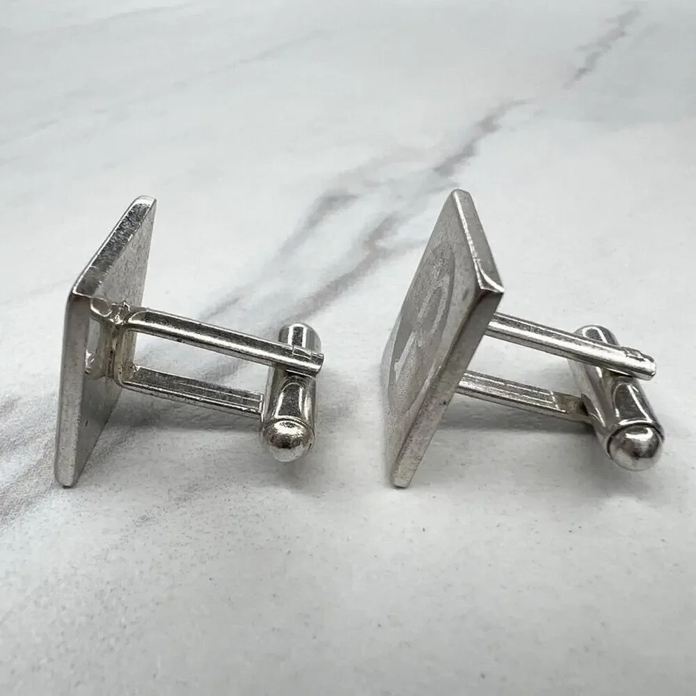 Silver Tone P Initial Letter Square Cufflinks